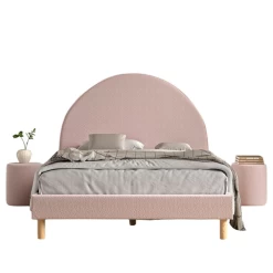 Gestoffeerd Bed Maeva 140x200cm Met Twee Nachttafeltjes - Roze Bouclé Stof -Songmics Winkel Ontwerp zonder titel 2023 09 15T083754.242 765b