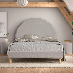 Gestoffeerd Bed Maeva 140x200cm Met Twee Nachttafeltjes - Grijze Bouclé Stof -Songmics Winkel Ontwerp zonder titel 2023 09 15T090023.448 c679