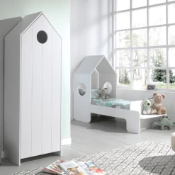 Peuterbed 70x140 Cm (incl. Lattenbodem) En Kleerkast Casami-wit