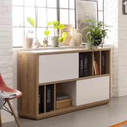 Dossierkast Sorbonne 140cm Met Twee Schuifdeuren - Eikdecor/wit