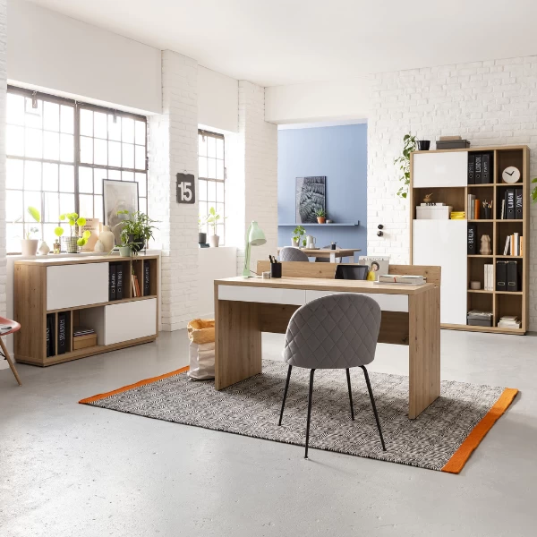 Dossierkast Sorbonne 140cm Met Twee Schuifdeuren - Eikdecor/wit 4 Dossierkast Sorbonne 140cm Met Twee Schuifdeuren - Eikdecor/wit - Afbeelding 2