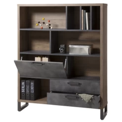 Boekenkast Faber 140cm Met Opklapdeur En Twee Lades - Eikdecor/betonlook -Songmics Winkel Ontwerp zonder titel 2023 09 21T165953.120 64e1