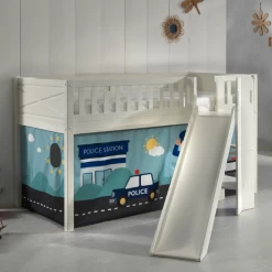 Halfhoogslaper Scottie 90x200 Cm Met Glijbaan En Politie-speelgordijn-wit