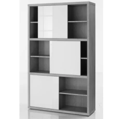 Boekenkast Prato 120cm Met Drie Schuifdeuren - Beton / Hoogglans Wit -Songmics Winkel Ontwerp zonder titel 2023 10 04T135012.164 7e21
