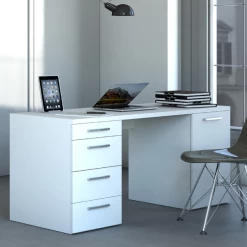 Bureau Morten Met Vier Lades En Kast - Wit