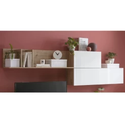 Wandrek Maki 270cm Met Twee Klapdeuren - Eikdecor/hoogglans Wit