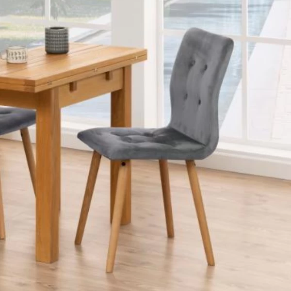 Gestoffeerde Eetkamerstoel Frida - Donkergrijs/eik 3 Gestoffeerde Eetkamerstoel Frida - Donkergrijs/eik