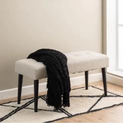 Halbankje Gloria Zwart Stalen Onderstel, Getuft 95x38x45 Cm - Beige -Songmics Winkel Ontwerp zonder titel 2023 10 25T153543.585 4870