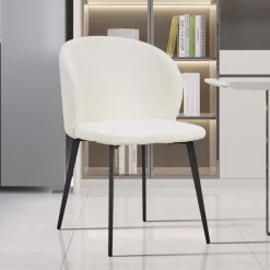 Stoel 'Toledo' Wit Bouclé | Metalen Poten | H80 X B51 X D55 Cm