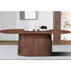 Miguel Ovale Eettafel 230cm Lichtbruin | Massief Magnolia Hout Structuur En Bovenblad