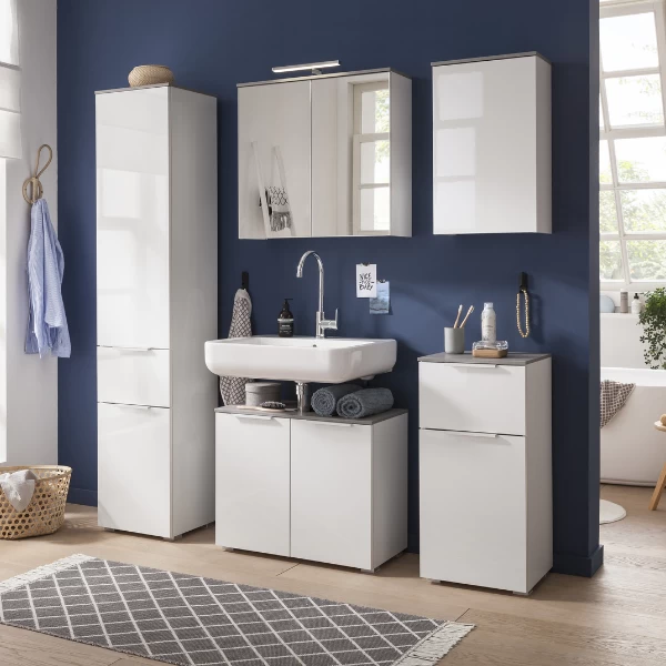 Wastafelonderkast Galatea 70cm Met Twee Deuren - Hoogglans Wit/betonlook 5 Wastafelonderkast Galatea 70cm Met Twee Deuren - Hoogglans Wit/betonlook - Afbeelding 3