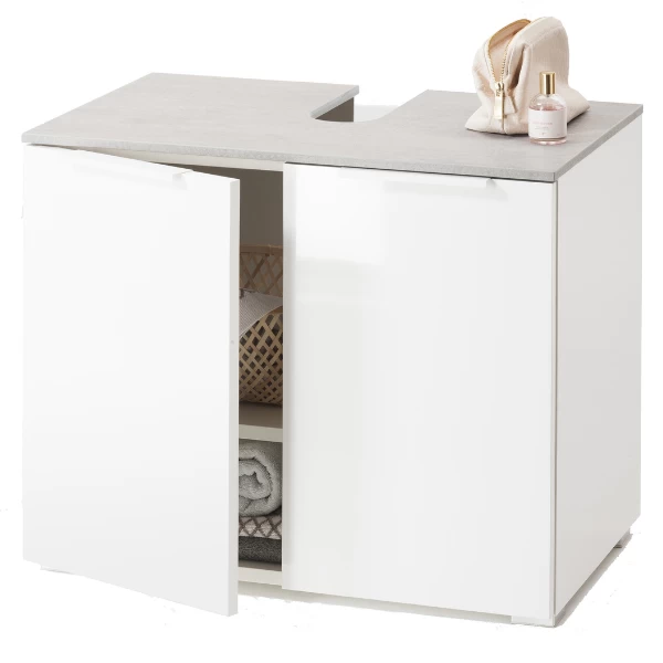 Wastafelonderkast Galatea 70cm Met Twee Deuren - Hoogglans Wit/betonlook 7 Wastafelonderkast Galatea 70cm Met Twee Deuren - Hoogglans Wit/betonlook - Afbeelding 5