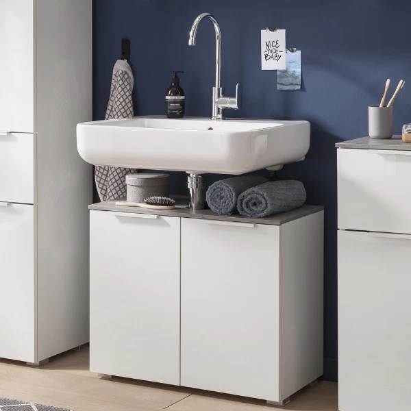 Wastafelonderkast Galatea 70cm Met Twee Deuren - Hoogglans Wit/betonlook 8 Wastafelonderkast Galatea 70cm Met Twee Deuren - Hoogglans Wit/betonlook - Afbeelding 6