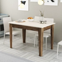 Keukentafel Woody Fashion - 110x72x75 Cm - Walnoot/crème