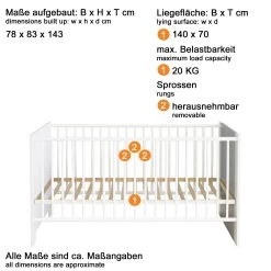 Babybed Pia | 143 X 78 X 83 Cm | Wit -Songmics Winkel Pia BZ 1874 621 03 Datenblatt 20180716 8006