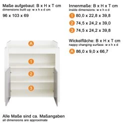 Luiertafel Pia | 96 X 69 X 103 Cm | Met Opbergruimte | Grijs-wit -Songmics Winkel Pia BZ 1874 632 03 Datenblatt 20180716 17c9