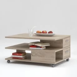 FMD Salontafel Pia 92x60 Op Wieltjes - Eik