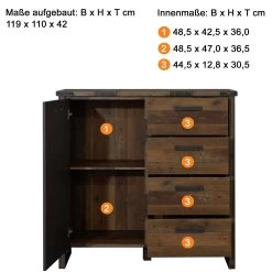 Commode Prime | 119 X 42 X 110 | Old Wood-decor -Songmics Winkel Prime WO 1868 866 23 Datenblatt 20190207 2f74