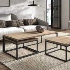 Set Van 3 Salontafels Jenna Industrieel - Oude Eik