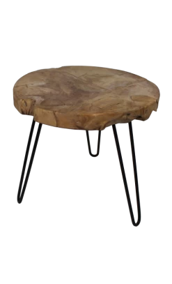 Bijzettafel Root ø55cm Ronde Boomstam Schijf – Teak/wortelhout