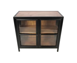 Vitrinekast Kingston 90cm – Acacia/ijzer/glas -Songmics Winkel SI IWC90 3 0dcd