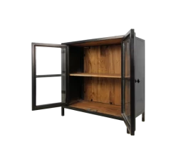 Vitrinekast Kingston 90cm – Acacia/ijzer/glas -Songmics Winkel SI IWC90 5 f405