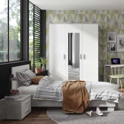 Kledingkast Soma 150cm Met 3 Deuren & Spiegel - Wit/beton -Songmics Winkel SOMA jeugdkamer chambre de jeunesa 7261