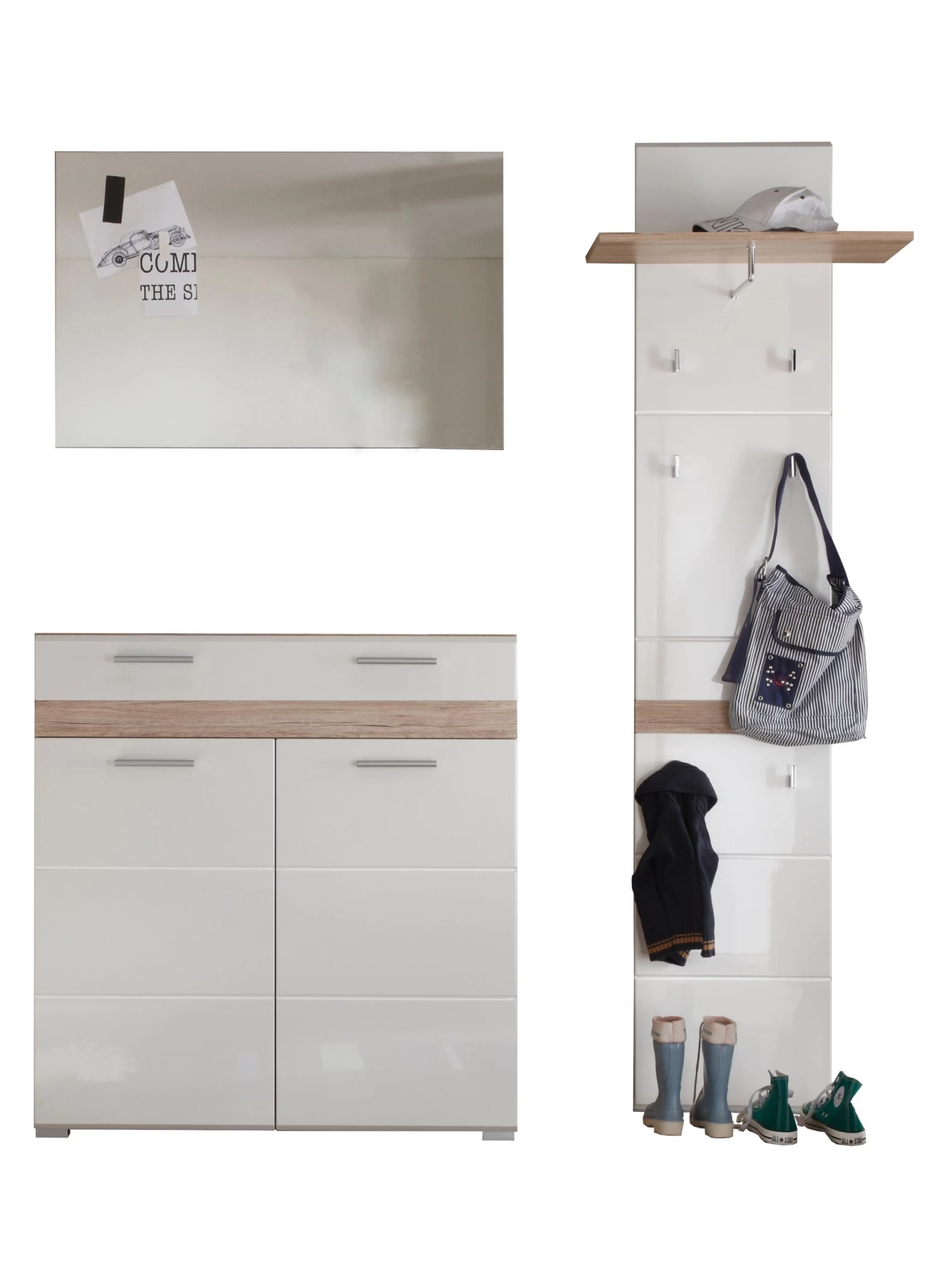 Garderobeset Set-One | Paneel, Opbergkast En Spiegel | Licht-eiken Kleur 5 Garderobeset Set-One | Paneel, Opbergkast En Spiegel | Licht-eiken Kleur - Afbeelding 3