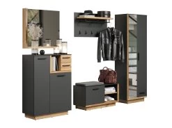 Garderobeset Synnax | Wandkapstok, Bank, Spiegel, Kolom- En Bijzetkast | Anthracite Oak -Songmics Winkel Synnax GD 2134 911 84 1100 300 00 dynamisch D Freisteller 202303 3eff