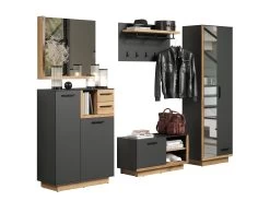 Garderobeset Synnax | Wandkapstok, Bank, Spiegel, Kolom- En Bijzetkast | Anthracite Oak -Songmics Winkel Synnax GD 2134 911 84 dynamisch D Freisteller 20230320 6ee6