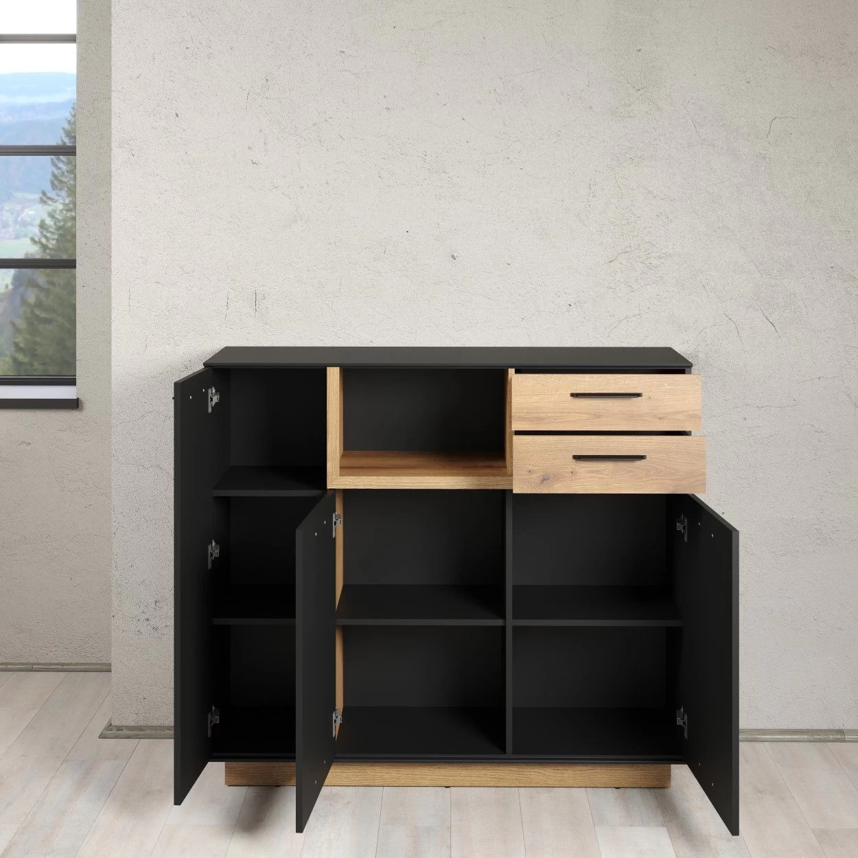 Dressoir Synnax | 128 X 40 X 113 | Anthracite Oak 4 Dressoir Synnax | 128 X 40 X 113 | Anthracite Oak - Afbeelding 2