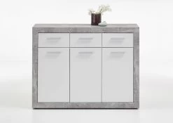 FMD Commode Turbo Met 3 Deuren & 3 Laden - Beton/hoogglans Wit -Songmics Winkel Turbo 2 Beton LA Wei Edelglanz frontal 1dd5