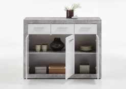 FMD Commode Turbo Met 3 Deuren & 3 Laden - Beton/hoogglans Wit -Songmics Winkel Turbo 2 Beton LA Wei Edelglanz frontal ge ffnet a4ec