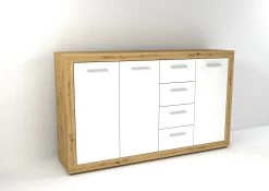 FMD Commode Turbo Met 3 Deuren & 4 Laden - Oude Eik/hoogglans Wit -Songmics Winkel Turbo 3 Artisan Eiche Wei Edelglanz bcdb