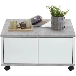 FMD Salontafel Met Wieltjes Twiggy - Beton/hoogglans Wit -Songmics Winkel Twin 1 Beton LA Wei Edelglanz frontal SK uitgesneden aa0b