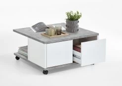 FMD Salontafel Met Wieltjes Twiggy - Beton/hoogglans Wit -Songmics Winkel Twin 1 Beton LA Wei Edelglanz f584
