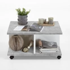 FMD Salontafel Met Wieltjes Twiggy - Beton/hoogglans Wit