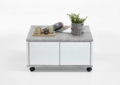 FMD Salontafel Met Wieltjes Twiggy - Beton/hoogglans Wit -Songmics Winkel Twin 1 Beton LA Wei Edelglanz frontal SK f340
