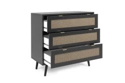 Ladekast Daka 80cm 3 Lades - Zwart/natuur -Songmics Winkel Vienna 03A Schubladen Kommode perspektive offen e7eb