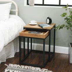 Set Van 2 Vierkante Bijzettafels Hanne 45x40 - Mango/zwart -Songmics Winkel XLNT02N 5 7048