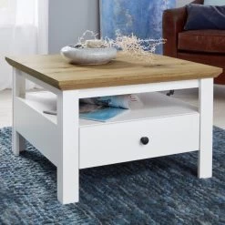 Universal Salontafel | 70 X 70 X 46 Cm | Wit Melamine | Ambachtelijk Eikenhouten Kleur