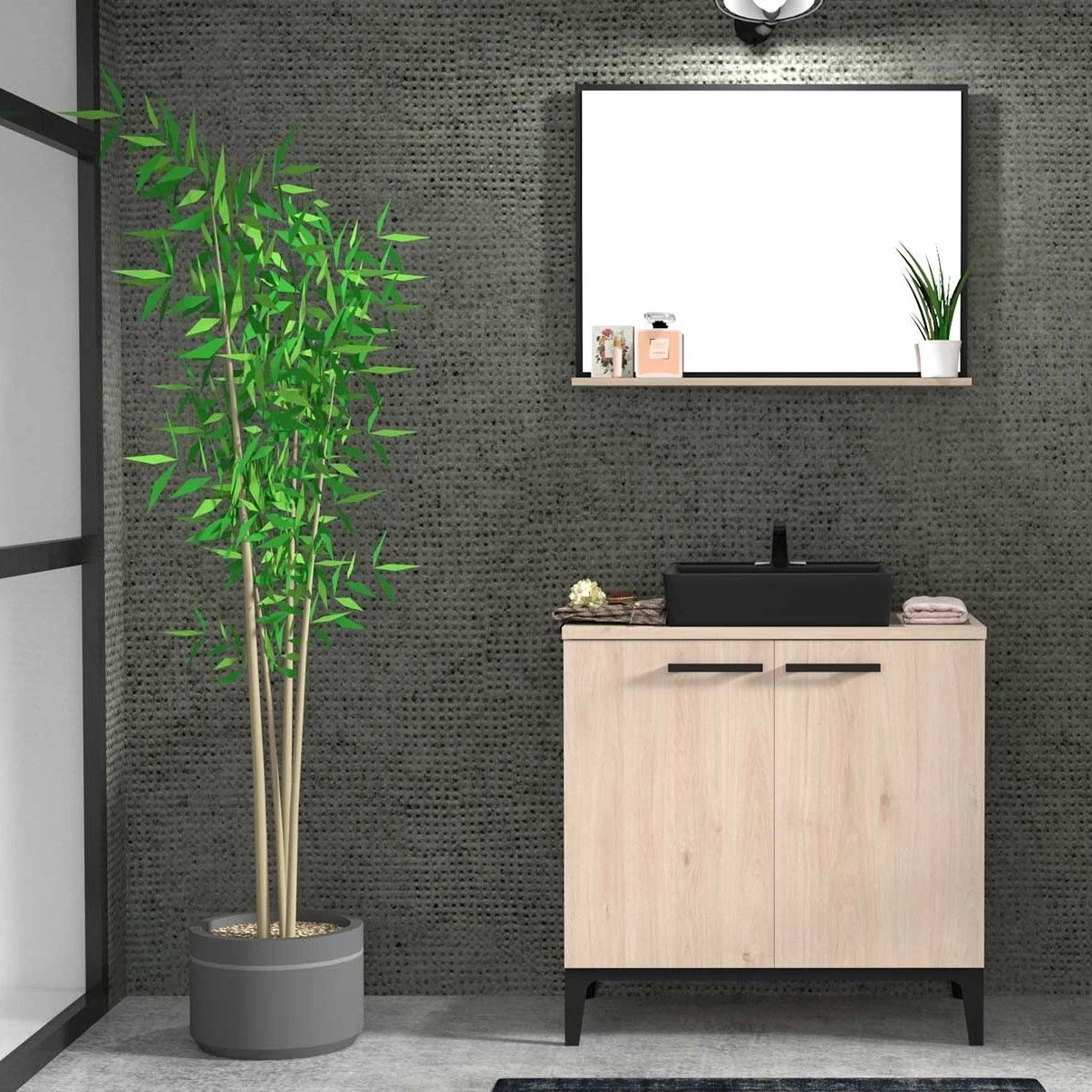 Badkamerkast Dotan Met 2 Deuren & Spiegel - Eik 2 Badkamerkast Dotan Met 2 Deuren & Spiegel - Eik