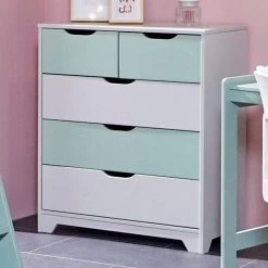 Kindercommode Prati Salvia | 82 X 40,3 X 92 Cm | Spaanplaathout | Veelkleurig