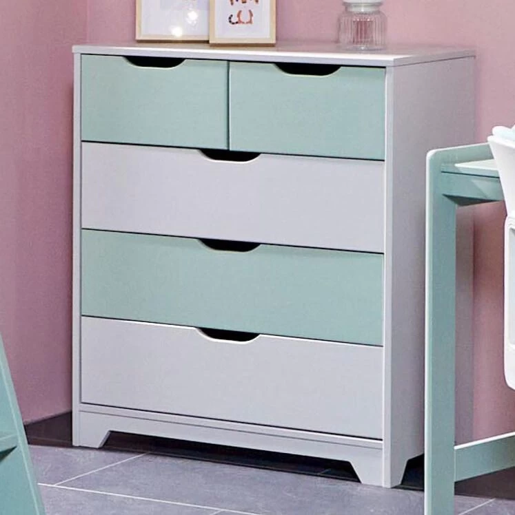 Kindercommode Prati Salvia | 82 X 40,3 X 92 Cm | Spaanplaathout | Veelkleurig 3 Kindercommode Prati Salvia | 82 X 40,3 X 92 Cm | Spaanplaathout | Veelkleurig