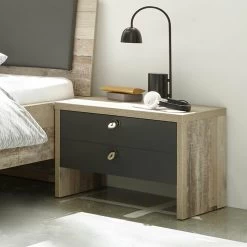 Nachtkastje Moleskin Met 2 Lades - Antraciet/old Style