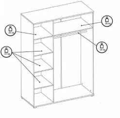 Kledingkast Soma 150cm Met 3 Deuren & Spiegel - Wit/beton -Songmics Winkel soma kk 150 binnenverdeling 3d35