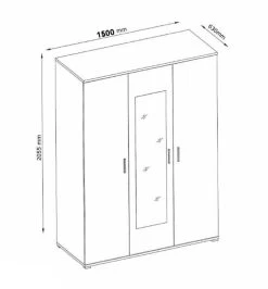 Kledingkast Soma 150cm Met 3 Deuren & Spiegel - Wit/beton -Songmics Winkel soma kk 150 cm lijntekening verbeterd ba64